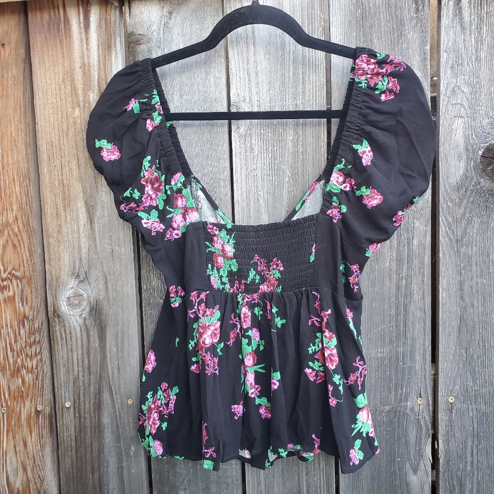 Free People Black Floral Button-Down Top - Picture 5 of 7